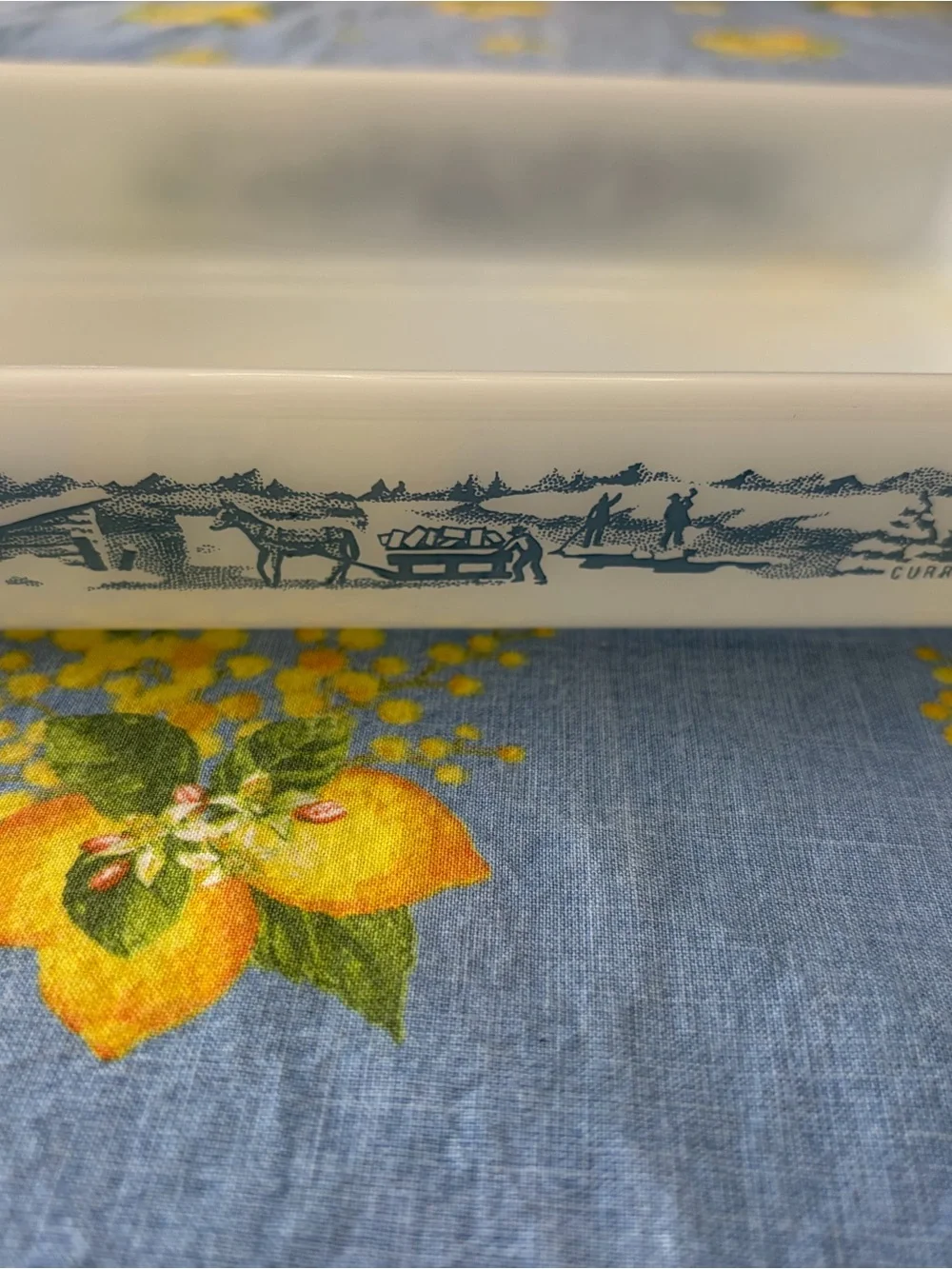 Cream Rectangular Bakeware Dish with Curriers Ives Motif